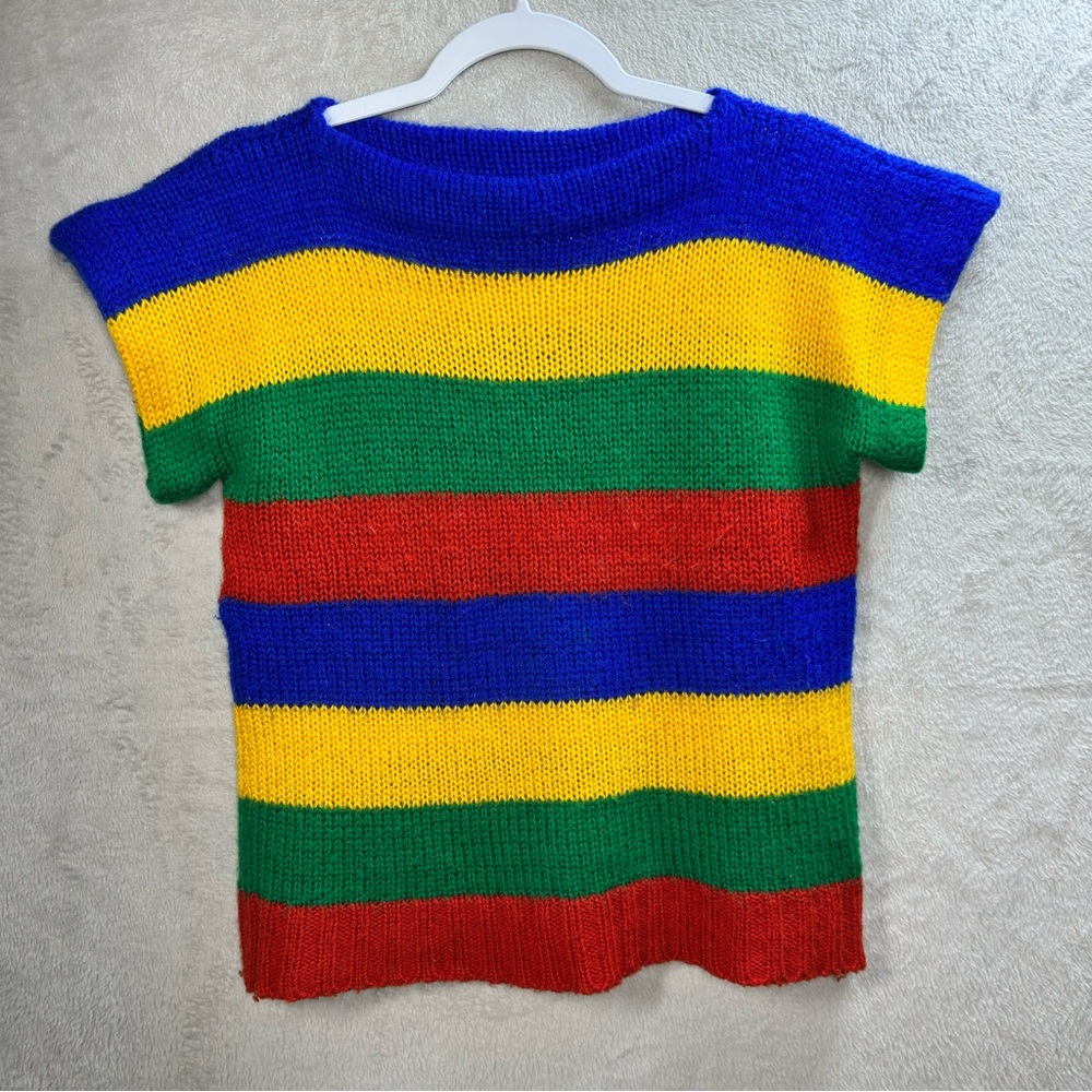 Bronson Of‎ California Rainbow Stripe Cap Sleeve Sweater Women’s L Vintage Retro